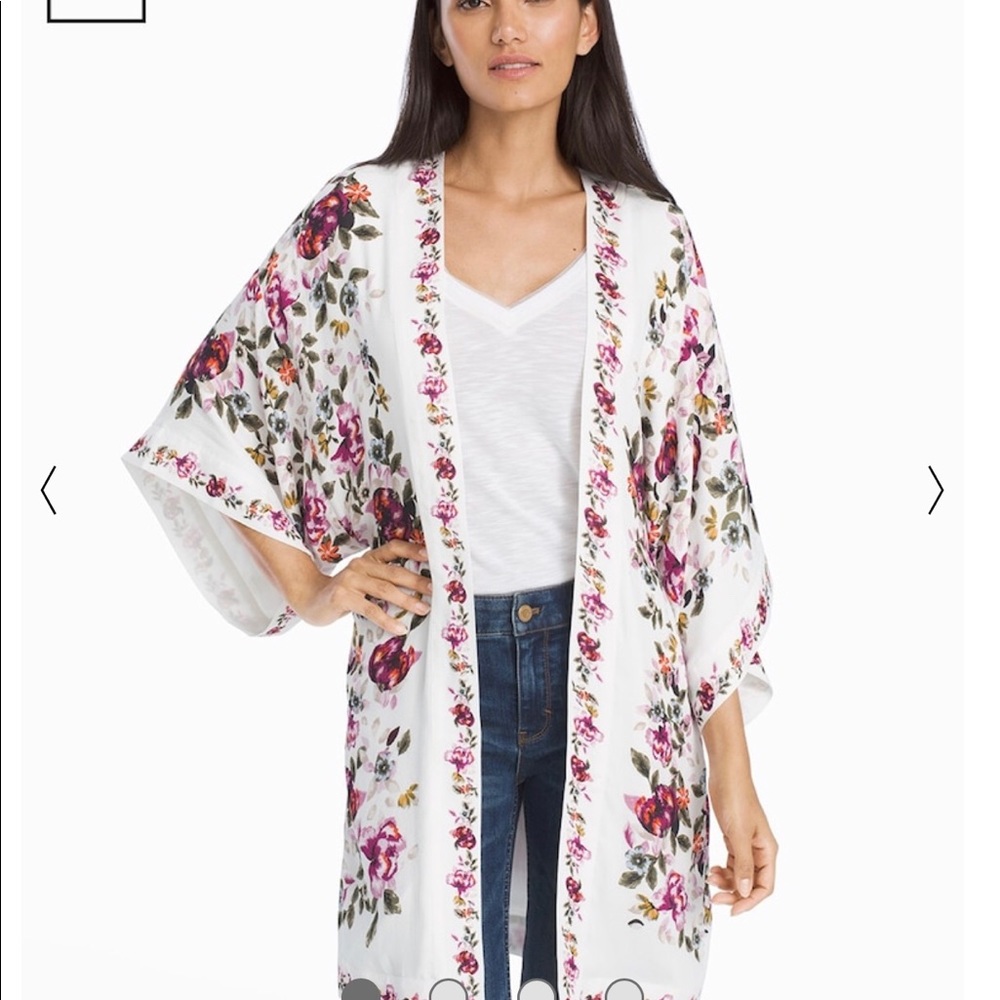 White House Black Market White Floral Kimono